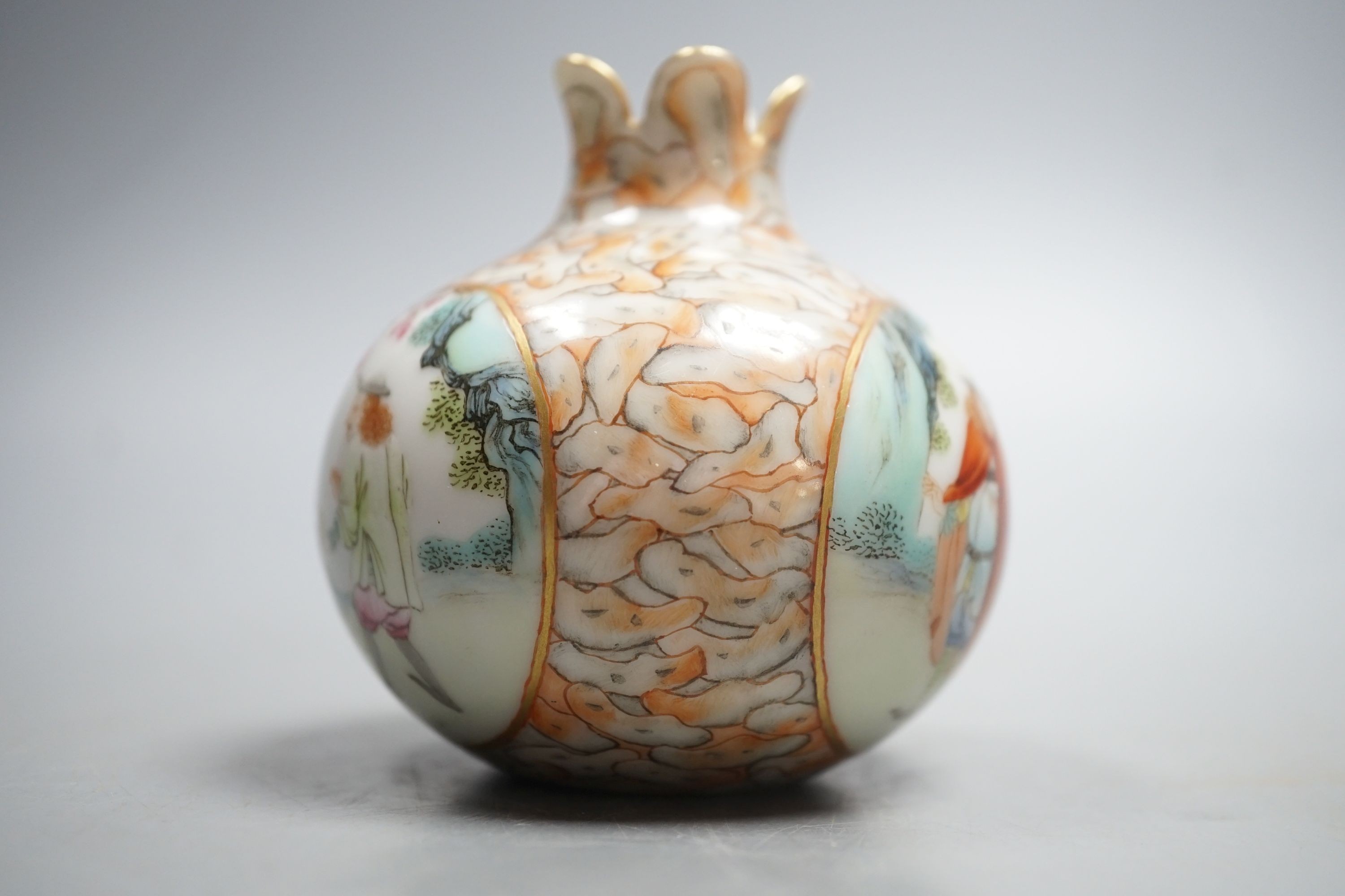 A Chinese enamelled porcelain fencai pomegranate shaped vase, 8 cm high